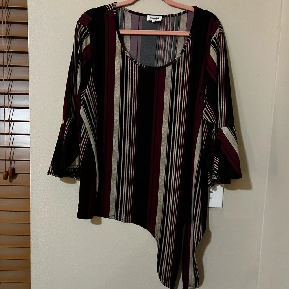 Siren Lily Woman Blouse Women 2x Stripe 3/4 Sleeves Stretch Top